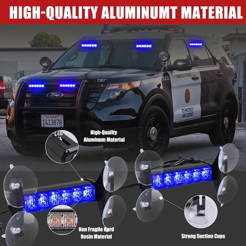 Tiannor 2X 6.1 بوصة أضواء طوارئ وامضة زرقاء 12 LED تحذير خطر وامض أمان أمامية/خلفية لسيارات الشرطة ورجال الإطفاء وسيارات الإسعاف والشاحنات والسيارات - Image 2